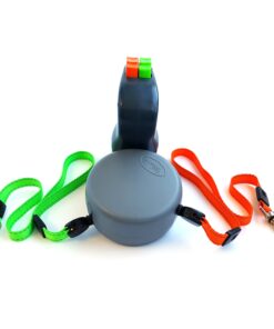 WIGZI (2 Two Dog Reflective Retractable Pet Leash – 360 Degree Zero Tangle Patent - Two Dogs Each up to 50 lbs and 10ft. Reflective Orange and Green Leads. Dual Locking, Small, Gray 21 71lhjez46YL