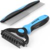 Pet Grooming Brush and Metal Comb Combo, Cat Brush Dog Brush for Shedding, Undercoat Rake for Dogs Grooming Supplies, Dematting Deshedding Brush Dogs Shedding Tool for Long matted Haired Pets, Blue 45 71lhklG6EL