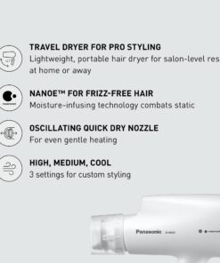 Alternative view of Panasonic nanoe Salon Hair Dryer with Oscillating Quick Dry Nozzle, Folding Hair Dryer for Travel and Home, 3 Airflow Settings for Easy Styling and Healthy Hair - EH-NA2C-W (White) Compact Hair Dryer w/ 1 attachment