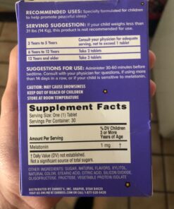 Zarbee's Kids 1mg Melatonin Chewable Tablet, Drug-Free & Effective Sleep Supplement, Easy to Take Natural Grape Flavor Tablets for Children Ages 3 and Up, 30 Count Grape Tablets, 30ct 40 71lic3X3PzL