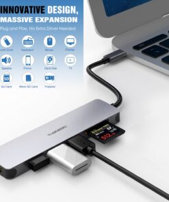 Alternative view of USB C Hub Multiport Adapter - 7 in 1 Portable Space Aluminum Dongle with 4K HDMI Output, 3 USB 3.0 Ports, SD/TF Card Reader Compatible for MacBook Pro, XPS More Type C Devices Space Gray