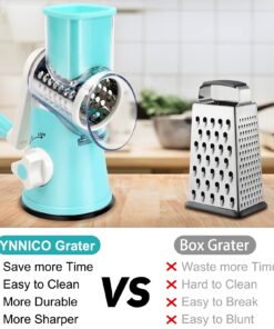 Alternative view of YNNICO Rotary Cheese Grater - Manual Mandoline Slicer with Non-slip Suction Base, Vegetable Slicer Nuts Grinder Cheese Shredder with Clean Brush Blue