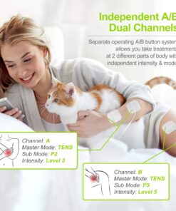 AUVON Dual Channel TENS EMS Unit 24 Modes Muscle Stimulator for Pain Relief, Rechargeable TENS Machine Massager with 12 Pads, ABS Pads Holder, USB Cable and Dust-Proof Storage Bag A Sliver 24 71llVYFsemL