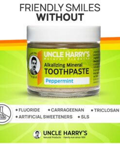 Uncle Harry's Peppermint Remineralizing Toothpaste | Natural Whitening Toothpaste Freshens Breath & Promotes Enamel | Vegan Fluoride Free Toothpaste 3 Ounce (Pack of 1) 29 71lmJHh6qTL