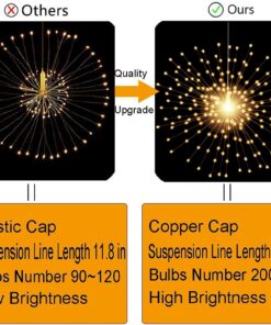 200LED Hanging Sphere Lights, Battery Operated Starburst Lights, 8 Modes Dimmable Remote Control, Waterproof Fairy Lights, Copper Wire Lights, Indoors Outdoors Christmas Decoration (Warm White) 1 Pack Warm White 20 71loGVuPqSL