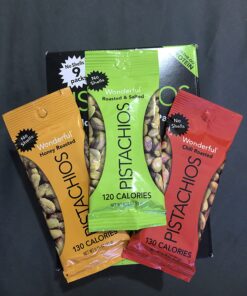 Wonderful Pistachios No Shells, 3 Flavors Mixed Variety Pack of 9 (0.75 Ounce), Roasted & Salted Nuts (4), Chili Roasted (3), Honey Roasted (2), Protein Snack, On-the Go Snack 0.75 Ounce (Pack of 9) 33 71loHTp9hsL