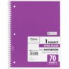 Mead Spiral Notebook, 1 Subject, Wide Ruled Paper, 70 Sheets, 10-1/2" x 7-1/2", Assorted Color (05510) Pack of 1 Assorted Colors 7 71lpj7pMpcL