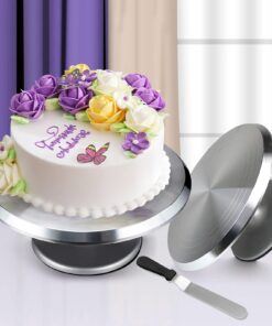 Cake Stand Revolving Cake Turntable - TangChu Heavy Duty Aluminium 12 Inch Cake Decorating Supplies with 1 Icing Spatula and 2 Comb Icing Smoother, Cake Decorating Kit, Rotating Display Stand 23 71lrXFxwaLL