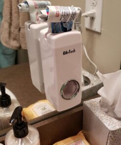 iLifeTech Hands Free Toothpaste Dispenser, Bathroom Toothbrush Holder, Automatic Toothpaste Squeezer and Holder Set (5 Brush Holder), White 35 71ls14SwA1L