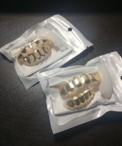 TSANLY Gold Grillz 6 Teeth Mouth 24K Plated Gold Top & Bottom Grills Caps Set for Son + Extra Molding Bars + Microfiber Cloth 20 71lsKjpXsSL