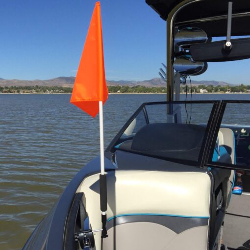 Flag Buddy Skier Down Flag Holder. Flag included. Orange safety flag included. Tired of Holding the Skier Down Flag? Just clamp the Flag Buddy to your window and rotate it up when required.