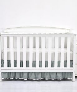 TILLYOU Ruffled Crib Skirt with Pompoms, Microfiber Nursery Crib Toddler Bedding Skirts for Baby Boys Girls, 14" Drop, Charcoal Grey Polyester 13 71lvSAKZ4RL