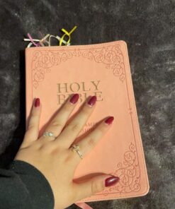 KJV Holy Bible, Giant Print Full-size Faux Leather Red Letter Edition - Thumb Index & Ribbon Marker, King James Version, Pink Leather Bound 70 71lvuPgAC0L