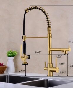 GICASA Kitchen Faucet, 3 Way Kitchen Faucet, Kitchen Faucet with Separate Spigot for RO Water, 3 in 1 Kitchen Faucet with Pull Down Sprayer and Pot Filler, Brushed Gold Brushed Gold 52 9 71ly5fco0BL