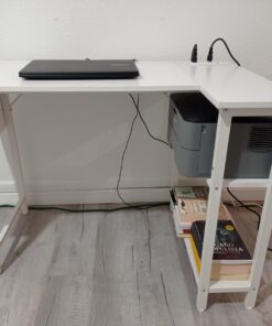 Lufeiya White L Shaped Computer Desk with Power Outlet Shelves, 40 Inch Small Corner Desk for Small Space Home Office, L-Shaped Desk PC Desks, White 39.4" 36 71lzaOgaZjL
