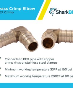 SharkBite 1/2 Inch Crimp 90 Degree Elbow, Pack of 10, Brass Plumbing Fitting, PEX Pipe, PE-RT, UC248LFA10 1/2 in., 10 pack 10 71m07GRby3L 1