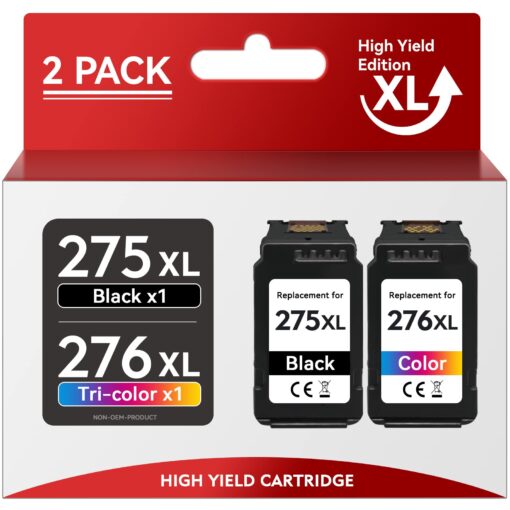 Printer Ink PG-275XL for Canon 275 and 276 Ink Cartridges Combo Pack Black/Color PG-275 CL-276 Fit for Pixma TR4720 TR4700 TR4722 TS3520 TS3522 TS3500 Printers (2 Pack)