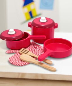 Melissa & Doug Deluxe Wooden Kitchen Accessory Set - Pots & Pans (8 pcs) , Green , H: 12 x W: 12 x D: 5 17 71m1S TfaTL 2
