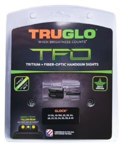 TRUGLO TFO Tritium & Fiber-Optic Handgun Sight | Snag-Resistant Front & Rear Bright Night Sights, Compatible with Glock Handguns Green Front / Yellow Rear Glock Low Set 26 71m2cji NFL