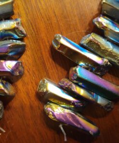 SUNYIK Rainbow Aura Titanium Coated Crystal Points Quartz Polished Sticks Spikes Point Beads 15 inch Strand Drilled 0.5"-1.6" #3-Rainbow(Polished) 18 71m2qs33FZL