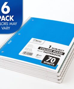 Mead Spiral Notebooks, 6 Pack, 1 Subject, College Ruled Paper, 7-1/2" x 10-1/2", 70 Sheets per Notebook, Color Will Vary (73065) 24 71m3BZ00L4S