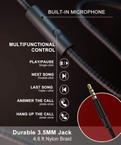 LORELEI X6 Over-Ear Headphones with Microphone, Lightweight Foldable & Portable Stereo Bass Headphones with 1.45M No-Tangle, Wired Headphones for Smartphone Tablet MP3 / 4 (Space Black) Space Black 21 71m3e16xwkL