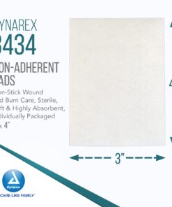 Dynarex Non-Adherent Pads-Sterile, Individually Packaged, Non-Stick Wound and Burn Care, Soft & Highly Absorbent, 3” x 4”, 1 Box of 100 Non-Adherent Pads-Sterile 11 71m3g L0LiL