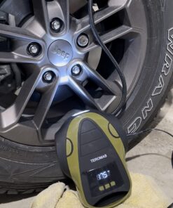TEROMAS Portable DC/AC Tire Inflator Air Compressor for Car Tires 12V DC and Other Inflatables at Home 110V AC, Digital Electric Tire Pump with Pressure Gauge (Green) Green 25 71m51qGcB4L