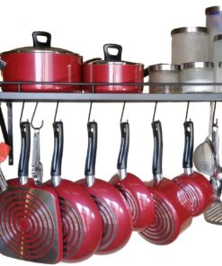 30" Wall mounted pots and pans rack. Pot holders wall shelves with 12 hooks. Kitchen shelves wall mounted with wall hooks. Kitchen storage pot holder pot rack. Pot pan organizer. Pot Pan rack. 27 71m5Dii4KzL