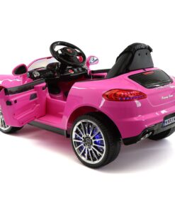 Moderno Kids Kiddie Roadster 12V Power Children Ride-On Car with R/C Parental Remote + Leather Seat 5 Point Seat Belt + LED Wheels + MP3 USB Music Player + Baby Tray Table + Rubber Floor Mats (Pink) Pink 45 71m5qKGx9AL