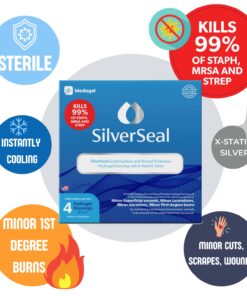 SilverSeal Burn and Wound Dressing | Hydrogel Pads with X-Static Silver | Soothing, Moist & Protective | Burns, Cuts & Wounds | 4 Sterile Dressings 4"x4" Patch (4 Count) 41 71m5qUHilbL