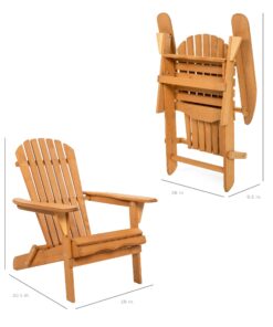 Alternative view of Best Choice Products Folding Adirondack Chair Outdoor Wooden Accent Furniture Fire Pit Lounge Chairs for Yard, Garden, Patio w/ 350lb Weight Capacity - Brown Natural