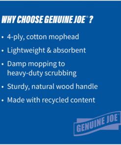 Genuine Joe-GJO54201 Cotton Wet Mop with Handle 60" Width x 0.94" Height; Cotton HeadWood Handle – Lightweight 15 71m8Ca3KlsL