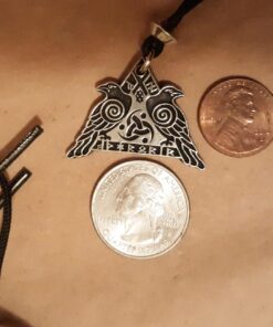 Pewter Odin's Ravens with Valknut Pendant - Huginn and Muninn Crow Necklace 19 71mC yrDjvL