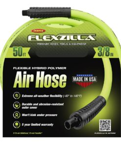 Flexzilla Air Hose, 3/8 in. x 50 ft., 1/4 in. MNPT Fittings, Heavy Duty, Lightweight, Hybrid, ZillaGreen - HFZ3850YW2 Flexzilla 3/8" (inches) x 50' (feet) Coupler and Plug 16 71mE47xcNS
