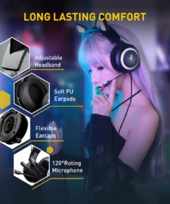 SOMIC GS510 Gaming Headset, Cat Ear Headset PC Gaming Headphones with Retractable Mic Noise Cancelling, Stereo Sound, DIY Face Covers for PC, PS4, PS5,Xbox One(Only White LED Light) Wired Black 16 71mEH4zho5L