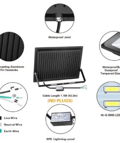 SOLLA 200W LED Flood Light, IP66 Waterproof, 16000lm, 1060W Equivalent, Super Bright Outdoor Security Lights, 6000K Daylight White, Floodlight Landscape Wall Lights 19 71mEK2NuO0L