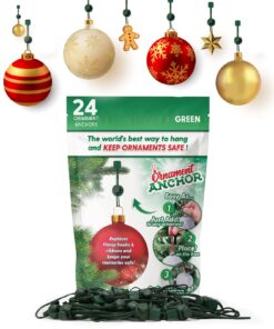 ORNAMENT ANCHOR Ornament Hooks for Hanging Christmas Decorations - No-Slip Hanging Hooks for Xmas - Heavy Duty Christmas Tree Ornaments Hanger Hooks for Small & Large Ornaments (Green, 24 Count) Green