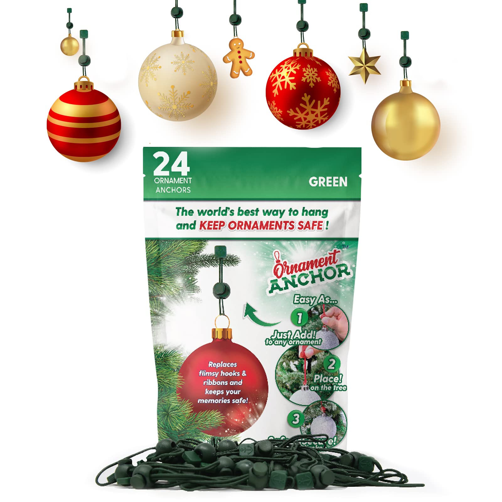 ORNAMENT ANCHOR Ornament Hooks for Hanging Christmas Decorations - No-Slip Hanging Hooks for Xmas - Heavy Duty Christmas Tree Ornaments Hanger Hooks for Small & Large Ornaments (Green, 24 Count) Green 1 ORNAMENT ANCHOR Ornament Hooks for Hanging Christmas Decorations - No-Slip Hanging Hooks for Xmas - Heavy Duty Christmas Tree Ornaments Hanger Hooks for Small & Large Ornaments (Green, 24 Count) Green