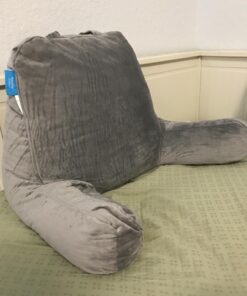 LINENSPA Reading Pillow with Shredded Memory Foam- Back Pillow for Sitting in Bed, Reading, Gaming, Watching TV – Chair Pillow with Arms, Dorm Room Essentials, Stone Standard 53 71mFJK1f52L