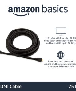 Alternative view of Amazon Basics High-Speed HDMI Cable, A Male to A Male, 18 Gbps, 4K/60Hz, 25 Feet, Black for Personal Computer 1