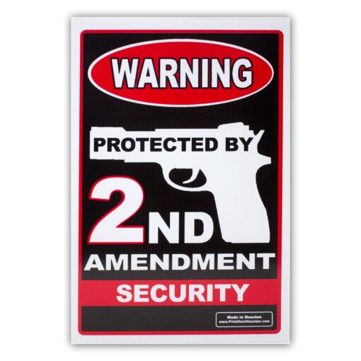 VIBE INK 12" x 18" Warning Protected by 2nd Amendment Security Plastic Yard Sign with 15" Metal Stand for Lawn Grass and more - Stake included. Protect your home, and property! MADE IN THE USA!