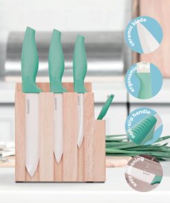 Ceramic Knife Set with Block - Chef Knife, Utility Knife, Paring Knife Rust Proof Sharp Turquoise Kitchen Knife Set with Wood Block and Fruit Peeler 37 71mGm pZjAL 1