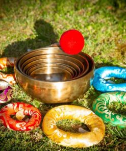 Chakra Healing Tibetan Singing Bowls Set of 7 pieces ~ Hand Hammered Himalayan Meditation Bowls ~ 5"-10" ~ included 7 Mallets, 7 cushions & 1 drum stick. Handmade in Nepal by Thamelmart 21 71mHTORmVL