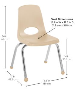 Factory Direct Partners 10363-SD 14" School Stack Chair, Stacking Student Seat with Chromed Steel Legs and Ball Glides for in-Home Learning or Classroom - Sand (6-Pack) 14 inch 14 71mIpEiVkHL