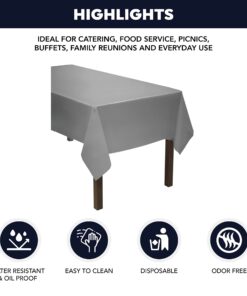 Alternative view of Party Essentials Premium Plastic Banquet Roll/Tablecover/Table Cloth, 40" x 100', Metallic Silver 40" x 100'