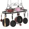MyGift Black Scrollwork Metal Pot and Pan Ceiling Hanging Rack Heavy Duty Cooking Pans and Utensil Hanger with 10 Dual Hooks 37 71mJhWCUT3L