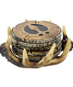 Pine Ridge Deer Antler Drink Coaster Set of 4 Old West Decor - Home Table Beverage Coaster with Holder - Drink Glass Holder with Outdoors Rustic Cabin Theme Deer Antler Coasters 21 71mKlStfNML