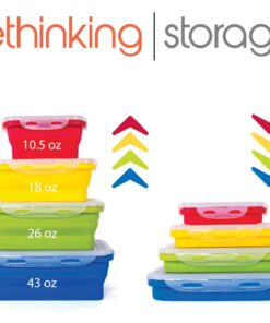 Kitchen + Home Thin Bins Collapsible Containers – Set of 4 Rectangle Silicone Food Storage Containers – BPA Free, Microwave, Dishwasher and Freezer Safe 16 71mLiqujTL