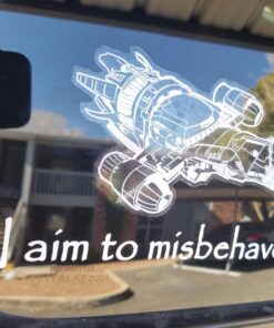 I Aim to Misbehave Quote Sticker Decal Notebook Car Laptop 8" x 1" (White) 28 71mMW2paSfL